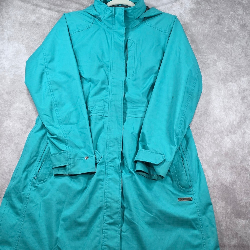Merrell Rain Jacket Women Large Teal Blue Opti-Shell Outdoor Coat Knee Length
